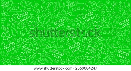 Happy Saint Patricks day. Seamless Pattern background with three - leaved shamrocks St. Patrick's day holiday symbol. Irish symbols of the holiday.17 march. Lucky green clover for Irish festival