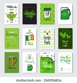 Happy Saint Patrick's Day Set Of Greeting Card Hand Drawn Calligraphy For Typography Vector Illustration