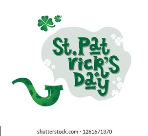 Happy Saint Patrick's Day Set. Hand drawn lettering and illustration. St. Patricks Day. Beer festival badge 
