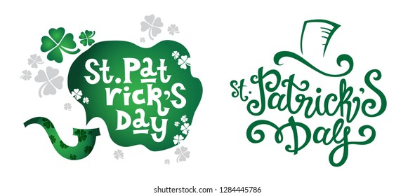 Happy Saint Patrick's Day Set. Hand drawn lettering and illustration. St. Patricks Day. Beer festival badge 
