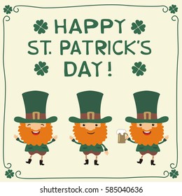 Happy Saint Patrick's Day! Set of Leprechaun and text.