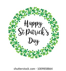 Happy Saint Patricks Day In Shamrock Wreath Vector Graphic