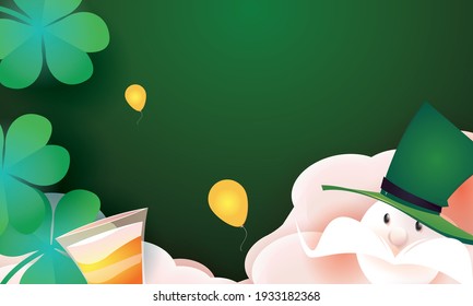 happy Saint Patricks Day spring green background on march   for banner poster and Pot Full of Golden Coins  