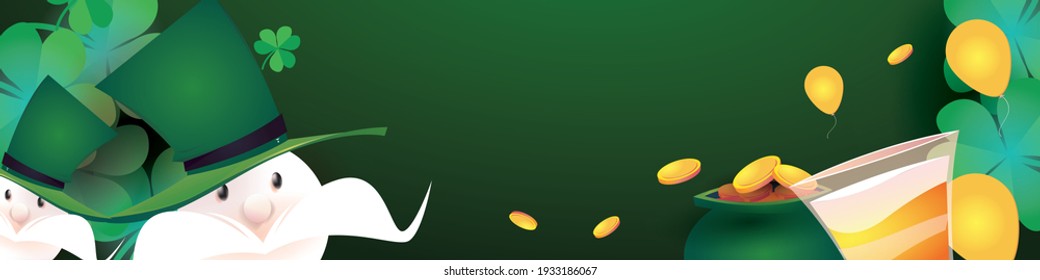 happy Saint Patricks Day spring green background on march   for banner poster and Pot Full of Golden Coins  