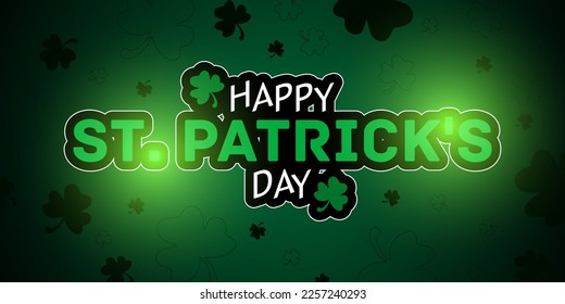 Happy Saint Patrick's Day text on green wall with shamrock pattern. Holiday background design vector illustration.