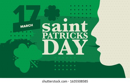 Happy Saint Patricks Day. Traditional irish holiday. Celebrate annual in March 17. Clover and shamrock leaves. Green and orange party design. Ireland color. Poster, card, banner and background. Vector