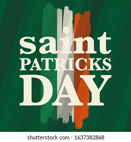 Happy Saint Patricks Day. Traditional irish holiday. Celebrate annual in March 17. Clover and shamrock leaves. Green and orange party design. Ireland color. Poster, card, banner and background. Vector