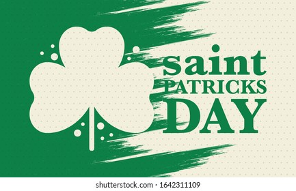 Happy Saint Patricks Day. Traditional irish holiday. Celebrate annual in March 17. Clover and shamrock leaves. Green and orange party design. Ireland color. Poster, card, banner and background. Vector