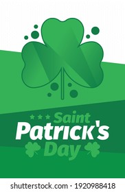Happy Saint Patricks Day. Traditional irish holiday. Celebrate annual in March 17. Clover and shamrock leaves. Green and orange party design. Ireland color. Poster, card, banner and background. Vector