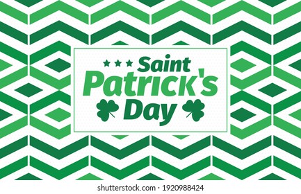 Happy Saint Patricks Day. Traditional irish holiday. Celebrate annual in March 17. Clover and shamrock leaves. Green and orange party design. Ireland color. Poster, card, banner and background. Vector