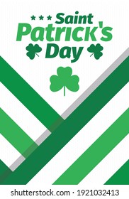 Happy Saint Patricks Day. Traditional irish holiday. Celebrate annual in March 17. Clover and shamrock leaves. Green and orange party design. Ireland color. Poster, card, banner and background. Vector