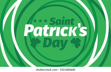 Happy Saint Patricks Day. Traditional irish holiday. Celebrate annual in March 17. Clover and shamrock leaves. Green and orange party design. Ireland color. Poster, card, banner and background. Vector