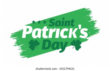 Happy Saint Patricks Day. Traditional irish holiday. Celebrate annual in March 17. Clover and shamrock leaves. Green and orange party design. Ireland color. Poster, card, banner and background. Vector