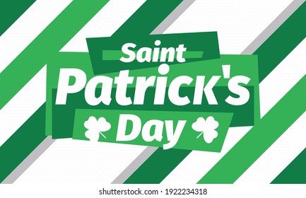 Happy Saint Patricks Day. Traditional irish holiday. Celebrate annual in March 17. Clover and shamrock leaves. Green and orange party design. Ireland color. Poster, card, banner and background. Vector