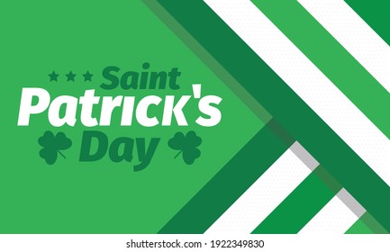 Happy Saint Patricks Day. Traditional irish holiday. Celebrate annual in March 17. Clover and shamrock leaves. Green and orange party design. Ireland color. Poster, card, banner and background. Vector