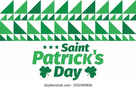 Happy Saint Patricks Day. Traditional irish holiday. Celebrate annual in March 17. Clover and shamrock leaves. Green and orange party design. Ireland color. Poster, card, banner and background. Vector