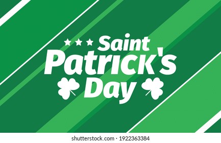 Happy Saint Patricks Day. Traditional irish holiday. Celebrate annual in March 17. Clover and shamrock leaves. Green and orange party design. Ireland color. Poster, card, banner and background. Vector