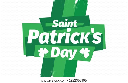 Happy Saint Patricks Day. Traditional irish holiday. Celebrate annual in March 17. Clover and shamrock leaves. Green and orange party design. Ireland color. Poster, card, banner and background. Vector