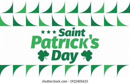 Happy Saint Patricks Day. Traditional irish holiday. Celebrate annual in March 17. Clover and shamrock leaves. Green and orange party design. Ireland color. Poster, card, banner and background. Vector