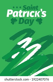 Happy Saint Patricks Day. Traditional irish holiday. Celebrate annual in March 17. Clover and shamrock leaves. Green and orange party design. Ireland color. Poster, card, banner and background. Vector