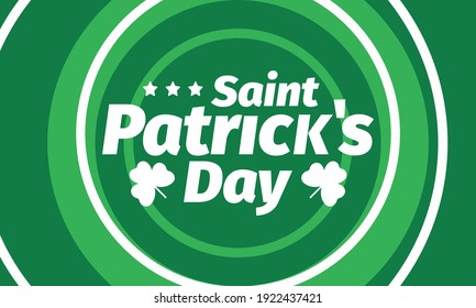 Happy Saint Patricks Day. Traditional irish holiday. Celebrate annual in March 17. Clover and shamrock leaves. Green and orange party design. Ireland color. Poster, card, banner and background. Vector