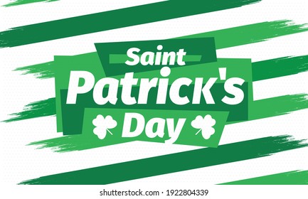 Happy Saint Patricks Day. Traditional irish holiday. Celebrate annual in March 17. Clover and shamrock leaves. Green and orange party design. Ireland color. Poster, card, banner and background. Vector