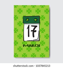 Happy Saint Patrick's Day Traditonal Irish Holiday Greeting Card Background With Shamrock Vector Illustration