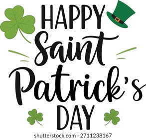 Happy Saint Patrick's Day Typographic Greeting with Clover