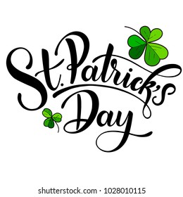 Happy Saint Patrick's Day Vector illustration. Irish celebration design. Festival lettering typography icon. Hand drawn typography badge with shamrock and rainbow.