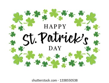 Happy Saint Patrick's Day Vector Text Illustration Background with Clover Leaf Symbols