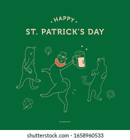 Happy Saint Patrick's day. Vector illustration of cute cats celebrating st. patrick's day