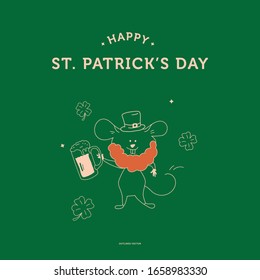 Happy Saint Patrick's day. Vector illustration for the year of rats 2020. celebrating st. Patrick's day