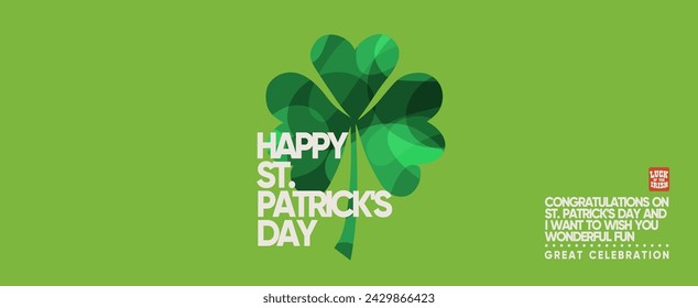 Happy Saint Patrick's Day! Vector modern illustration of  green shamrock, logo for poster, flyer, banner, greeting card or background