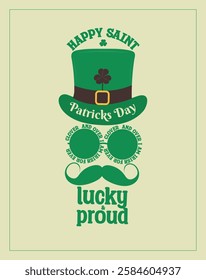 Happy saint Patrick's day vector illustrations, St. Patrick's day elements hat, shamrock, green sunglass vector