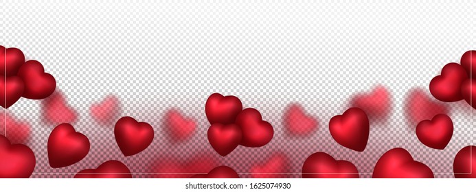 Happy saint valentine's day, 14th February, 3d red hearts blur efect design romantic love day Celebration card vector illustration transparent background