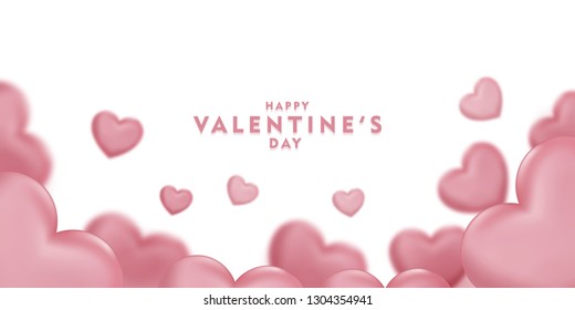 Happy saint valentine's day, 3d pink hearts blur efect design, Celebration card, vector illustration