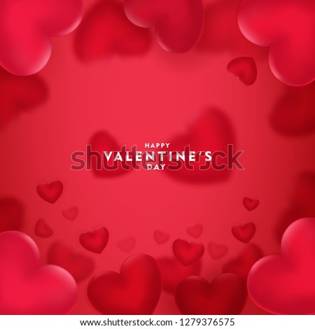 Happy saint valentine's day, 3d red hearts blur efect design, Celebration card, vector illustration