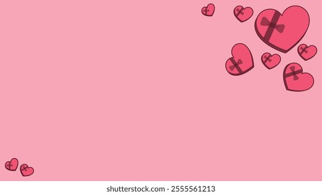 Happy Saint Valentine's day background, horizontal banner with hearts and holiday objects on pink background. Background with copy space for text. SSTKBackgrounds