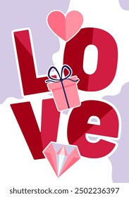 Happy Saint Valentines day banner vector layout with gifts, hearts, pink bows, and ribbons. Valentine Sale Campaign promotion. Vector Valentine illustration for greeting card.