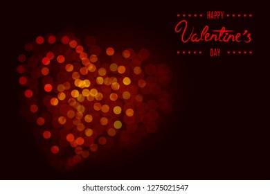 Happy Saint Valentine's day card with light bulbs, confetti and heart on pink background. Holiday illuminated template with place for text