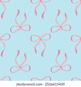 Happy Saint Valentines day seamless pattern vector illustration with gifts, hearts, pink bows and ribbons and colorful confetti. Wrapping paper design to gift boxes or fabric design.