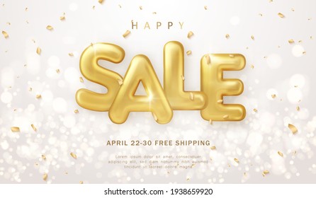 Happy sale promotion marketing template luxury golden balloon text with shinning bokeh background