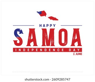 Happy SAMOA Independence Day on a white background with map, Vector design of Independence day of SAMOA, Typographic Design of SAMOA National Day, Flag typography of SAMOA