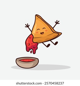 Happy Samosa triangular pastry vector illustration.