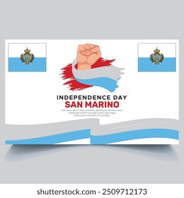 Happy San Marino independence Day Banner and hand flag design vector