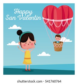 happy san valentine girl happy boy heart airballoon valentine day blue sky