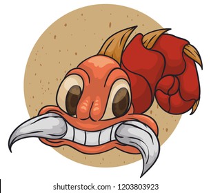 Happy sand worm mutant, smiling with giant tusks and spikes in its long and rolled body.