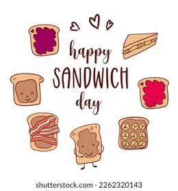 Happy Sandwich Day banner in doodle cartoon style