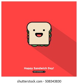 Happy Sandwich Day, November 3 (Line Art Vector Illustration in Flat Style Design)