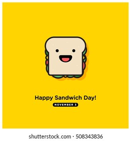 Happy Sandwich Day, November 3 (Line Art Vector Illustration in Flat Style Design)